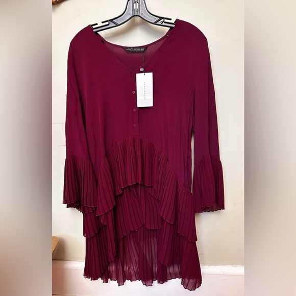 Zara Dresses & Skirts - NWT  Zara Women's Blouse Pleated Hem & Cuffs High Low Hem burgundy Size Medium